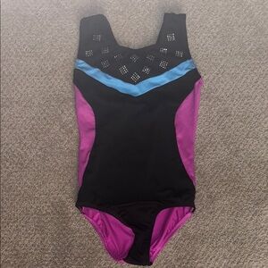 Freestyle by Danskin Girl’s Black Leotard with Pink and Blue Accents SZ 10/12